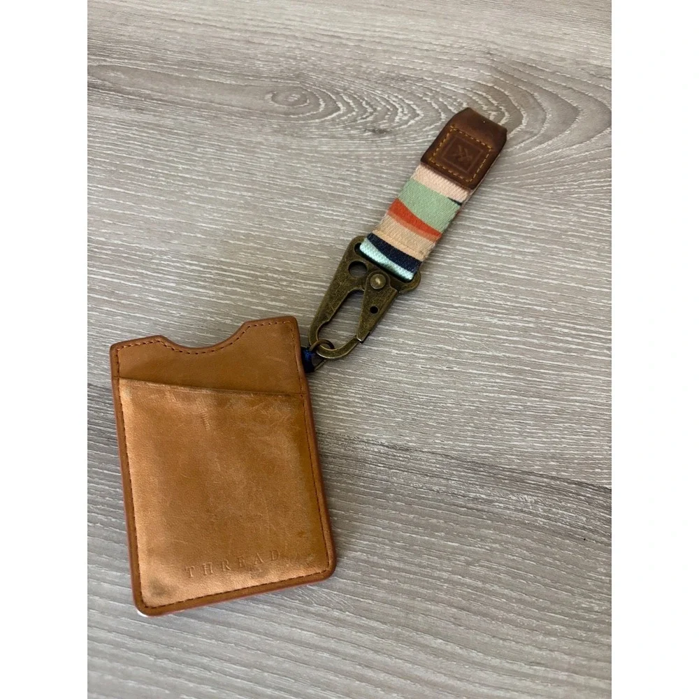 Thread Wallets Elastic Card Holder‎ with Wristlet Lanyard Leather Wave Gorp